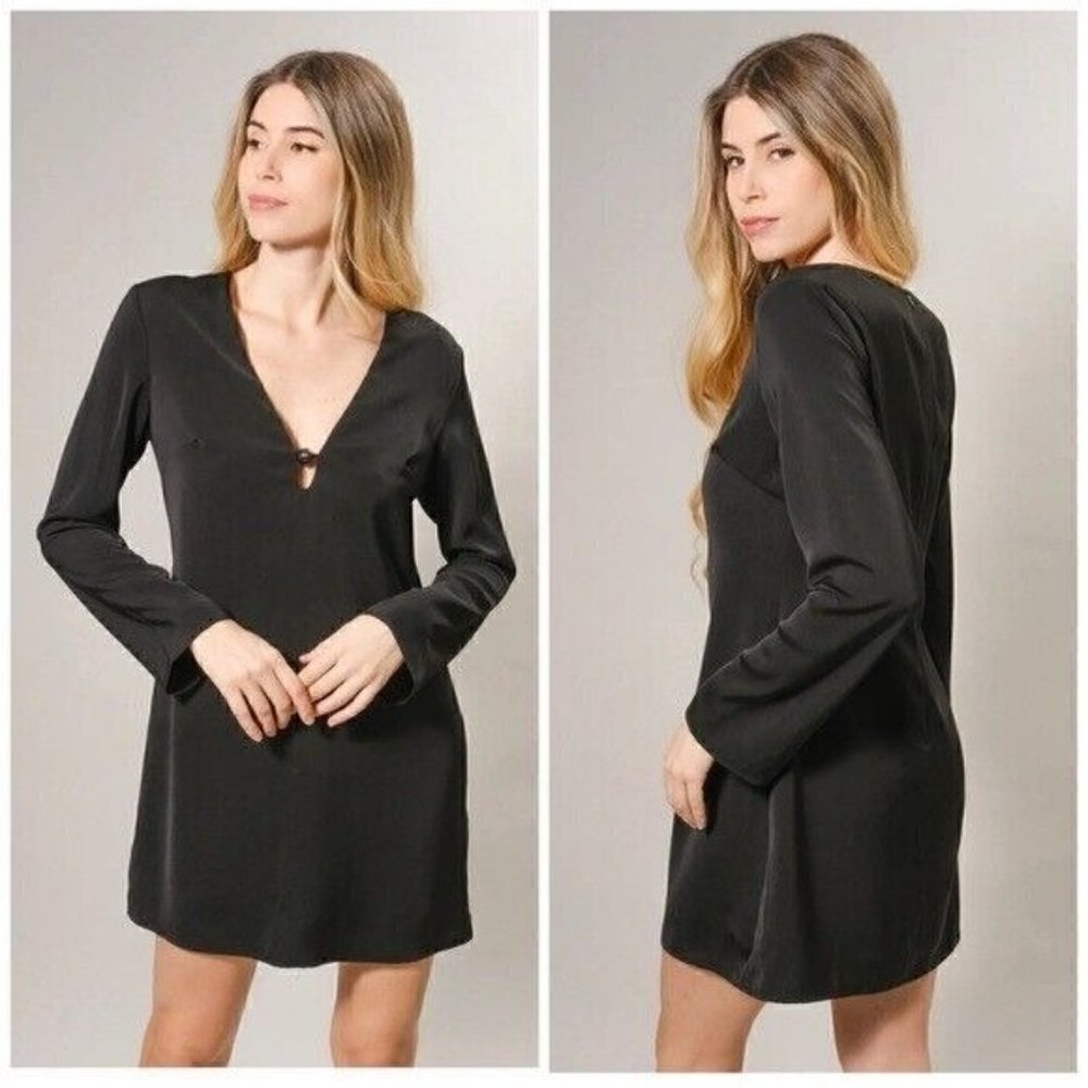 Rumours Black Low V Neck Bell Sleeve Ball  Front Dress Size Small NWT